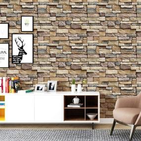img 2 attached to 🧱 3D Stone Effect Peel and Stick Backsplash Wallpaper - Abyssaly Christmas, 17.71" x 118" - Removable Self-Adhesive Faux Brick Shelf Paper