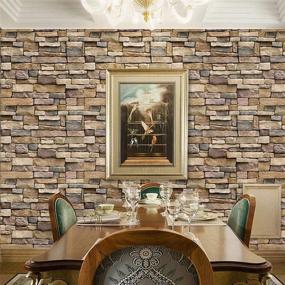 img 4 attached to 🧱 3D Stone Effect Peel and Stick Backsplash Wallpaper - Abyssaly Christmas, 17.71" x 118" - Removable Self-Adhesive Faux Brick Shelf Paper