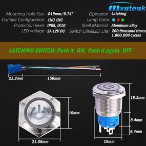 img 2 attached to 💎 Premium 19mm Latching Push Button Switch with 12V Blue Power Symbol Light - Stainless Steel Shell, NC/NO SPDT, Ideal for 3/4