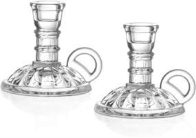 img 4 attached to 🕯️ Antique Chamberstick Glass Candle Holder Set – Vintage Christmas Decor, 4 Inch Clear Glass with Handle for Standard Taper Candles
