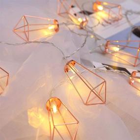 img 2 attached to Geometric Diamond String Lights - 10ft, Rose Gold Metal Lamps, Battery Operated, 20 Warm White LED Bulbs - Perfect Decor for Indoor Wedding, Party, Bedroom, Christmas