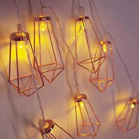 img 3 attached to Geometric Diamond String Lights - 10ft, Rose Gold Metal Lamps, Battery Operated, 20 Warm White LED Bulbs - Perfect Decor for Indoor Wedding, Party, Bedroom, Christmas