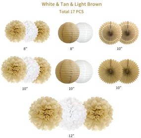 img 3 attached to 🎉 Rustic Paper Party Decorations for Bridal Baby Shower Birthday Wedding: ANSOMO Pom Poms, Paper Fans & Lanterns in White and Tan