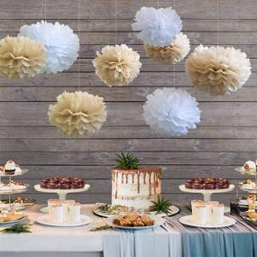 img 1 attached to 🎉 Rustic Paper Party Decorations for Bridal Baby Shower Birthday Wedding: ANSOMO Pom Poms, Paper Fans & Lanterns in White and Tan