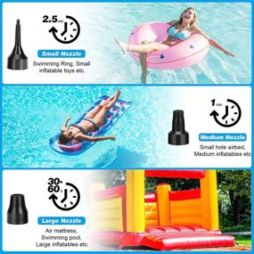 img 3 attached to Portable Electric Air Pump for Inflatables - Air Mattress, Pool Toys, Rafts, Boats - Quick Inflator/Deflator with 3 Nozzles - 110V AC/12V DC (50W)
