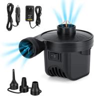 portable electric air pump for inflatables - air mattress, pool toys, rafts, boats - quick inflator/deflator with 3 nozzles - 110v ac/12v dc (50w) logo