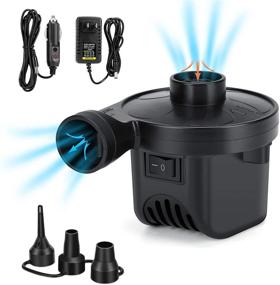 img 4 attached to Portable Electric Air Pump for Inflatables - Air Mattress, Pool Toys, Rafts, Boats - Quick Inflator/Deflator with 3 Nozzles - 110V AC/12V DC (50W)