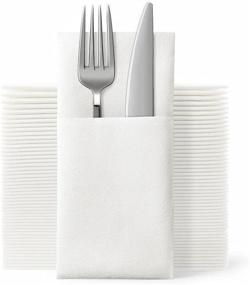 img 4 attached to 👰 Convenient JEBBLAS Disposable Cloth-Like Napkins with Built-in Flatware Pocket - Ideal for Wedding Receptions and Events - Linen Feel White Napkins - Prefolded for Silverware - Pack of 50