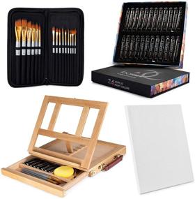 img 4 attached to 🎨 Complete Painting Kit – 24 Acrylic Paint Set (12 ml/0.41 oz.) with 15 Versatile Paint Brushes, Tabletop Easel, and 11x14 Stretched Canvas – Ideal Painting Supplies Set for Adults and Kids