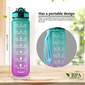 img 3 attached to Sodeno 32oz Water Bottle with Straw: Stay Hydrated and Motivated with Time Marker, Carry Strap, and Leak-Proof Design (Green/Purple Gradient)