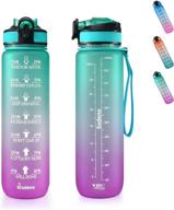 sodeno 32oz water bottle with straw: stay hydrated and motivated with time marker, carry strap, and leak-proof design (green/purple gradient) логотип