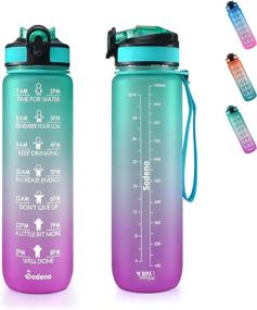 img 4 attached to Sodeno 32oz Water Bottle with Straw: Stay Hydrated and Motivated with Time Marker, Carry Strap, and Leak-Proof Design (Green/Purple Gradient)