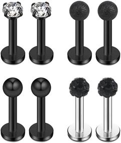 img 4 attached to 💎 Stylish Crystal Labret Monroe Lip Ring Set - Ruifan 8PCS 16G 3mm Ball Cubic Zirconia Tragus Helix Earrings