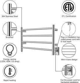 img 1 attached to 🔥 Heatgene 4-Bar Towel Warmer: Efficient Wall-Mounted Plug-in Bath Towel Heater - Brushed Finish