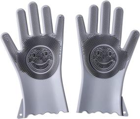 img 4 attached to 🧤 Silicon Dishwashing Gloves for Kitchen, Bathroom, Car Wash & Pet Hair Comb