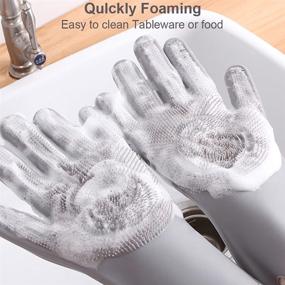 img 2 attached to 🧤 Silicon Dishwashing Gloves for Kitchen, Bathroom, Car Wash & Pet Hair Comb