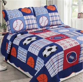 img 1 attached to 🏈 Golden Linens 3-Piece Reversible Printed Kids Bedspread Set with American Football, Baseball, and Basketball Designs - Full Size (26)