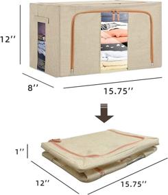 img 2 attached to 📦 2 Pack Clear Window Storage Bins- Foldable Oxford Bins for Clothes, Stackable Container Organizer Set - Beige, 15.7X 11.8X 7.7Inch with Steel Frame and Carrying Handles