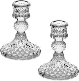 img 4 attached to 🕯️ Set of 2 Clear Glass Candlesticks Holder, 4'' Tall Taper Candle Stand for Wedding Dining Party - Yeeco Crystal Candlestick