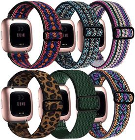 img 4 attached to 📟 Premium 6 Pack Stretchy Bands for Fitbit Versa 2 - Adjustable Elastic Wristband for Men and Women - Compatible with Fitbit Versa Series