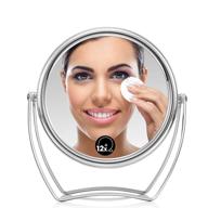 💄 omiro travel vanity mirror: 5 inch double-sided 1x/12x magnification swivel makeup mirror with 360° pivot stands, chrome finish - portable and functional beauty accessory logo