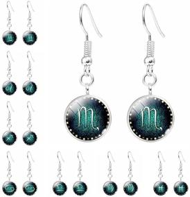 img 1 attached to Time Gemstone Zodiac Earrings for Women Geometric Circle Round 🌙 Constellation Horoscope Dangle Drop Earrings - Perfect Teen Girls Birthday Gift Jewelry