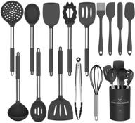 🍳 non-stick silicone cooking utensil set with stainless steel handle - umite chef 15pcs kitchen cookware set - black logo