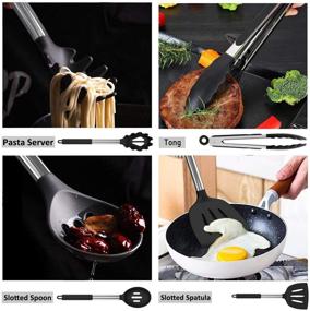 img 1 attached to 🍳 Non-Stick Silicone Cooking Utensil Set with Stainless Steel Handle - Umite Chef 15pcs Kitchen Cookware Set - Black