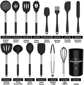 img 3 attached to 🍳 Non-Stick Silicone Cooking Utensil Set with Stainless Steel Handle - Umite Chef 15pcs Kitchen Cookware Set - Black