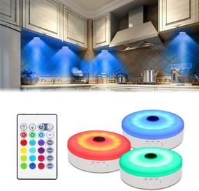 img 4 attached to 🔦 Bason Puck Lights with Remote - RGB Wireless Rechargeable LED Lighting for Closet, Display Case - 3 Pack