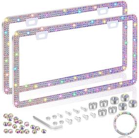 img 4 attached to 💎 OUCPC Bling Multicolor Rhinestone License Plate Frame - Luxury Handmade Stainless Steel Frames for Front & Back License Plates (2 Pack) - Thin Border Design for Women