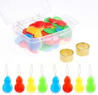 🧵 jofefe plastic gourd-shaped needle threaders - 30pcs assorted colors with clear box - hand & machine sewing tool for embroidery floss cross stitching - includes 2 free thimbles logo