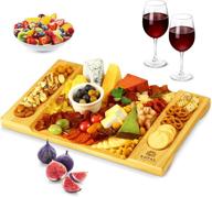 premium bamboo cheese board, charcuterie platter, and serving tray for wine, crackers, brie, and meat. extra large and thick natural wooden server - elegant housewarming gift & top pick for food enthusiasts logo