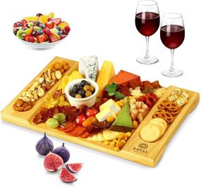 img 4 attached to Premium Bamboo Cheese Board, Charcuterie Platter, and Serving Tray for Wine, Crackers, Brie, and Meat. Extra Large and Thick Natural Wooden Server - Elegant Housewarming Gift & Top Pick for Food Enthusiasts