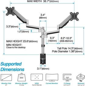 img 3 attached to 💻 AVLT Dual 13"-27" Stacked Monitor Arm Desk Mount: Full Motion, Adjustable, VESA Compatible, with Cable Management