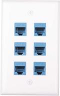 igreely ethernet wall plate - 6 port female to female decorative faceplate cat6 keystone jack wall plate compatible with cat7/6/6e/5/5e ethernet devices white wall plate with blue ethernet keystone logo