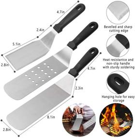 img 3 attached to 🍳 Complete Griddle Accessories Kit: 11-Piece Barbecue Tools Set for Flat Top Grill, Hibachi BBQ, Camping Cooking - FOXCESD Heavy Duty Scraper, Spatula, Turner, Brush, Bottles, BBQ Gloves