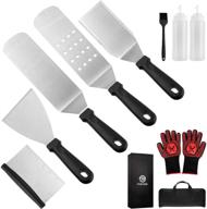 🍳 complete griddle accessories kit: 11-piece barbecue tools set for flat top grill, hibachi bbq, camping cooking - foxcesd heavy duty scraper, spatula, turner, brush, bottles, bbq gloves logo