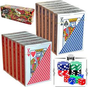 img 4 attached to 🃏 Complete Set: 12 Decks of Poker Size Playing Cards (6 Red/6 Blue), Including Poker Chips and Dice