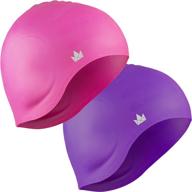 👩 silicone long hair swim cap - 2 pack for girls, kids, adults by the friendly swede logo