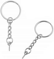 aisibo 100 pack split key rings - stainless steel bulk diy crafts keychain rings with chain and screw eye pins - includes 25mm open jump ring and connector logo