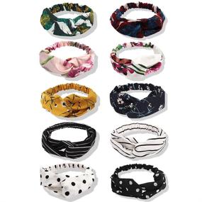 img 4 attached to Ahoney 10 Pack Boho Floral Headbands for Women - Cute Headbands with Cross Elastic Twisted Vintage Design - Hair Accessories for Women - Head Wrap Bands