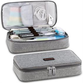 img 4 attached to Large Capacity Gray Oxford Cloth Pencil Case: Organizer for School, Office, Pens, Markers, Makeup, and More!