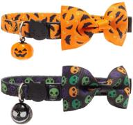 pupteck skull cat collar: a stylish and safe 2-pack with bowtie and bell for your feline companion logo