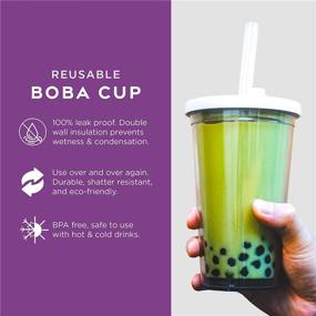 img 1 attached to 🥤 16 Oz Reusable Boba Cup for Regular Size Bubble Tea - Leak Proof Design, Angled Straws and Double Wall Insulation - Ideal for Satisfying Your Bubble Tea Cravings!