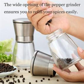 img 2 attached to 🧂 Glass Salt and Pepper Grinder Set with Adjustable Coarseness - Refillable Shaker Mill for Sea Salt, Black Peppercorn, and Spices - Includes Bamboo Spoon