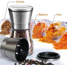 img 3 attached to 🧂 Glass Salt and Pepper Grinder Set with Adjustable Coarseness - Refillable Shaker Mill for Sea Salt, Black Peppercorn, and Spices - Includes Bamboo Spoon