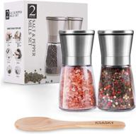 🧂 glass salt and pepper grinder set with adjustable coarseness - refillable shaker mill for sea salt, black peppercorn, and spices - includes bamboo spoon logo