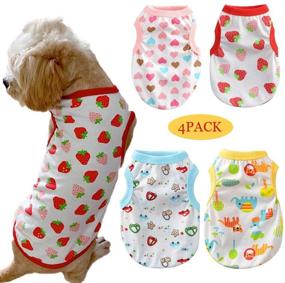 img 4 attached to 🐶 ABRRLO 4 PCS Dog Shirts for Small Medium Dogs - Cartoon Print T-Shirts - Soft & Breathable Sleeveless Vest - Puppy Cat Tee Shirts - Summer Cotton Pet Clothes