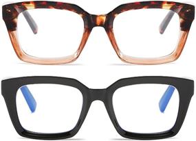 img 3 attached to 👓 Blue Light Blocking Reading Glasses for Women - 2 Pairs Classic Square Thick Glasses with 1.50" Magnification